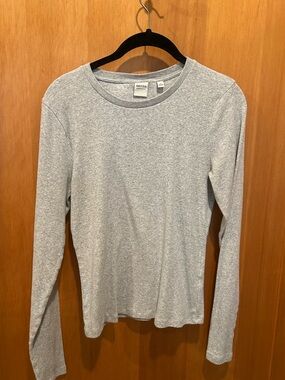 Aritzia Homestretch Rib Light Heather Gray Long Sleeve Crew Tee